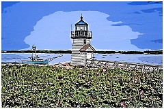 Beach Roses by Natucket Island Lighthouse - Digital Painting